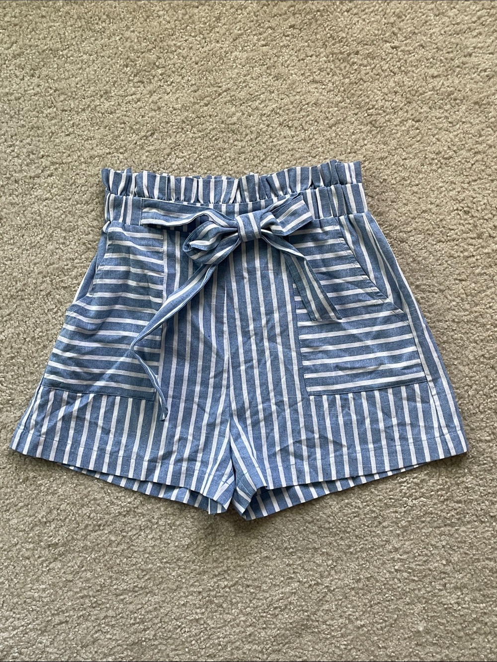 🛍️ 2/$30 | Entro Blue & White Striped Paperbag High Waist Cotton Shorts